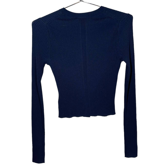 NWOT Everlane Ribbed Cropped Cardigan Navy Blue Medium - Picture 6 of 11